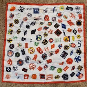 Vintage 1970s Train Railway Scarf Advertising by Charles Products 29x29 Inch